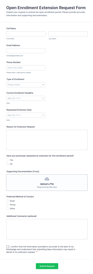 Open Enrollment Extension Request Form Template