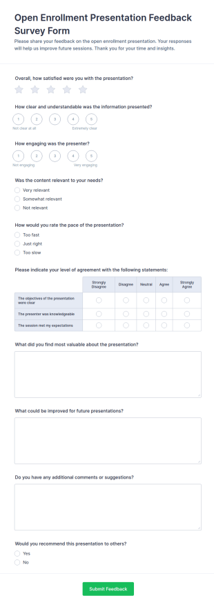 Open Enrollment Presentation Feedback Survey Form Template