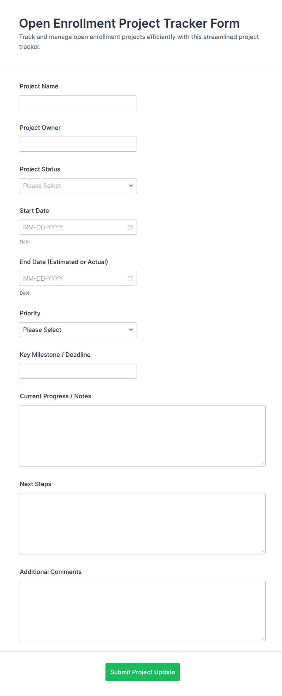 Open Enrollment Project Tracker Form Template | Jotform