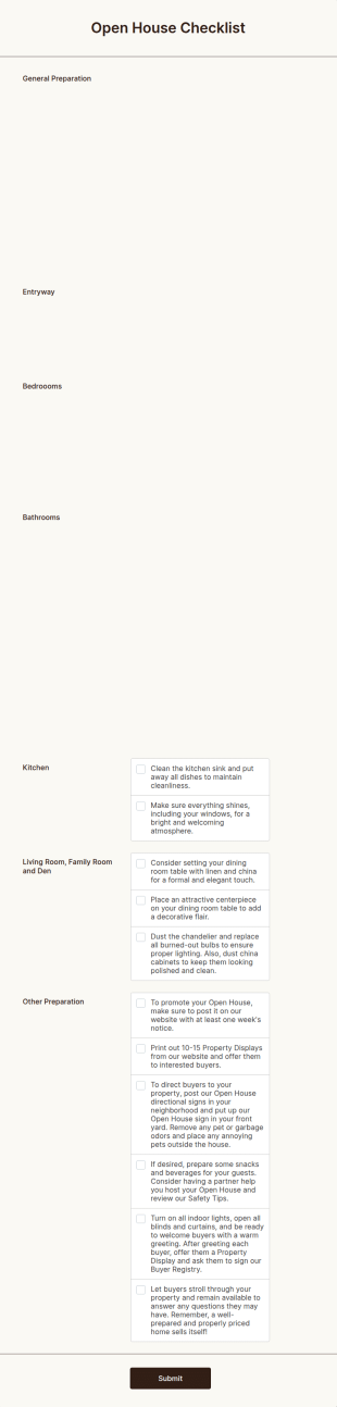 Open House Checklist Form Template