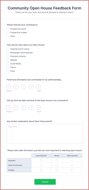 Open House Feedback Form Template