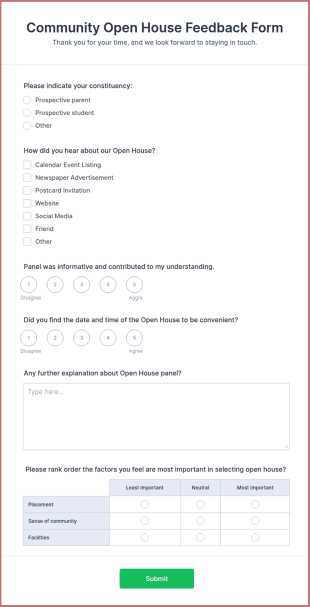 Open House Feedback Form Template