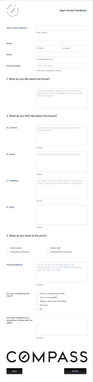 Open House Feedback Form Template