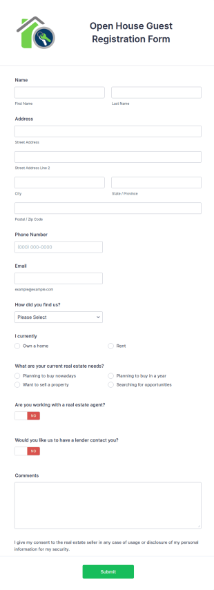 Open House Guest Registration Form Template