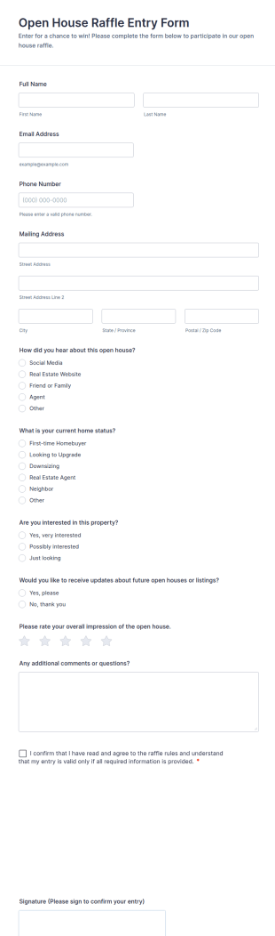 Open House Raffle Entry Form Template