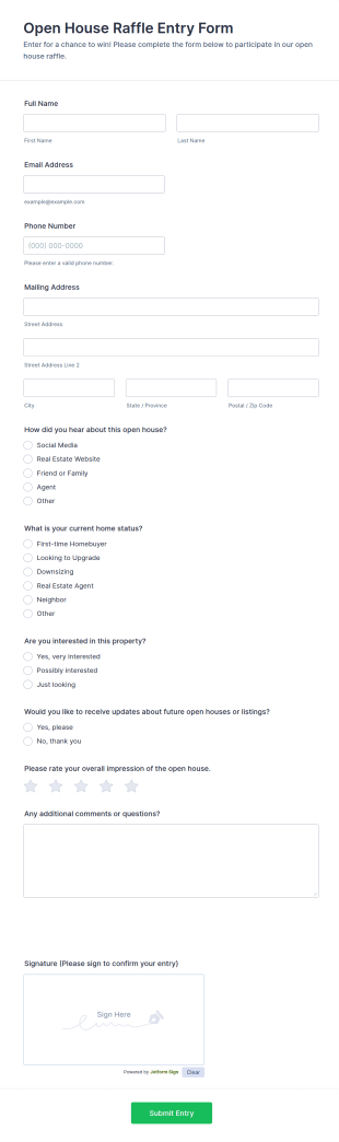 Open House Raffle Entry Form Template