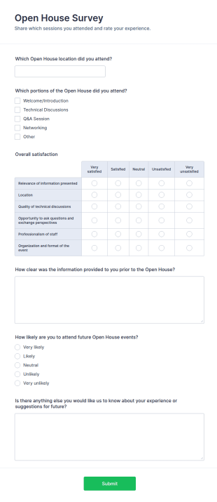 Open House Survey Form Template