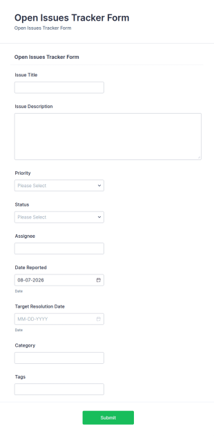 Open Issues Tracker Form Template