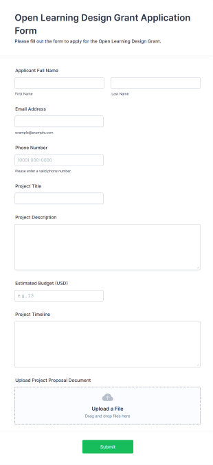 Open Learning Design Grant Application Form Form Template