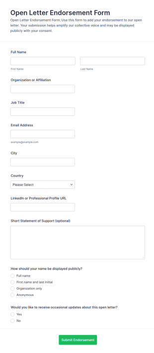 Open Letter Endorsement Form Template
