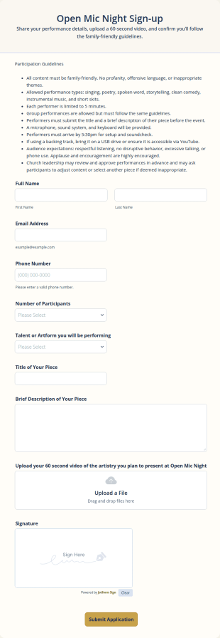 Open Mic Night Sign Up Form Template
