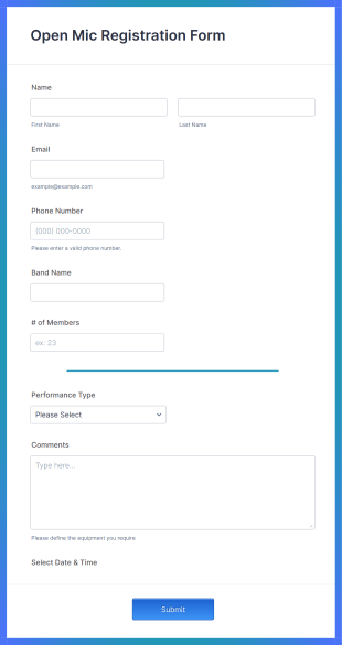 Open Mic Registration Form Template