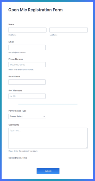 Open Mic Registration Form Template