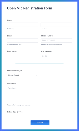 Open Mic Registration Form Template
