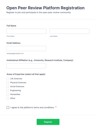Open Peer Review Platform Registration Form Template