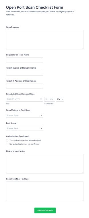 Open Port Scan Checklist Form Template