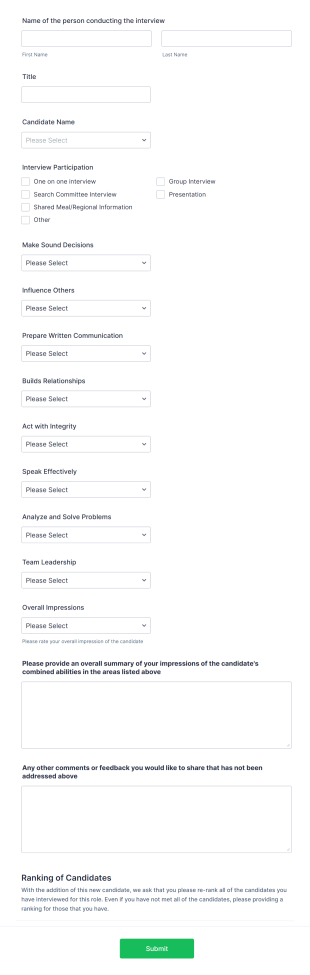 Open Position Candidate Feedback Form Template
