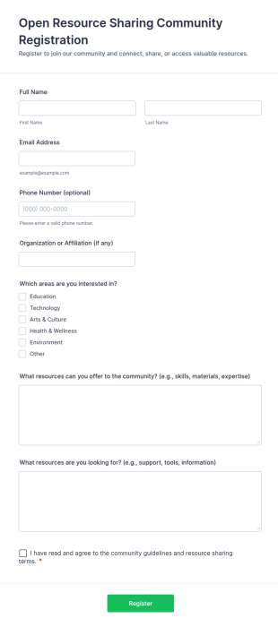 Open Resource Sharing Community Registration Form Template