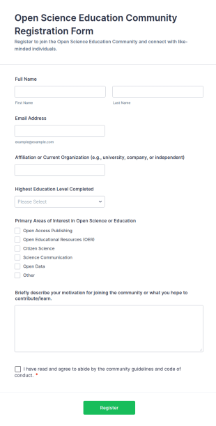 Open Science Education Community Registration Form Template