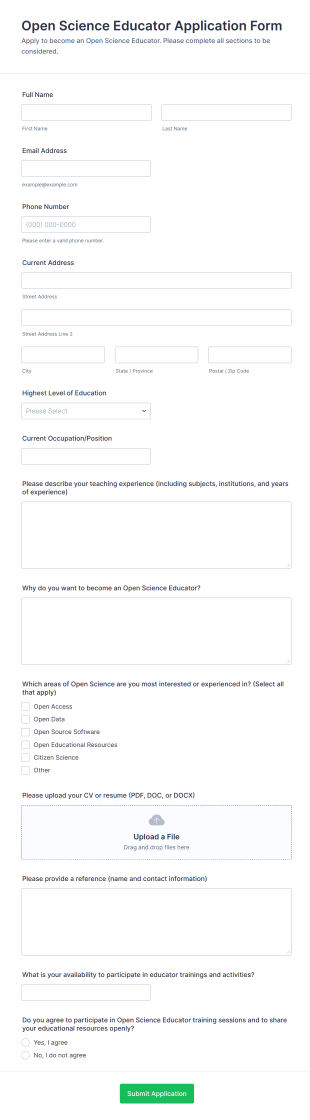 Open Science Educator Application Form Form Template