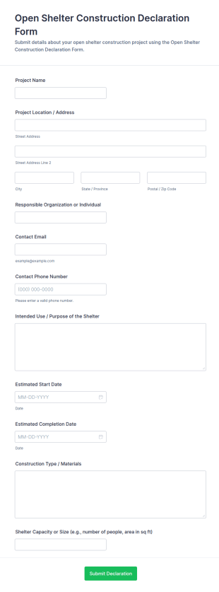 Open Shelter Construction Declaration Form Template