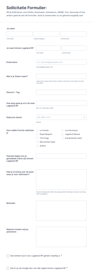 Open Sollicitatie Formulier