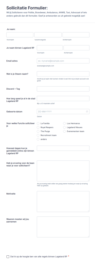 Open Sollicitatie Formulier