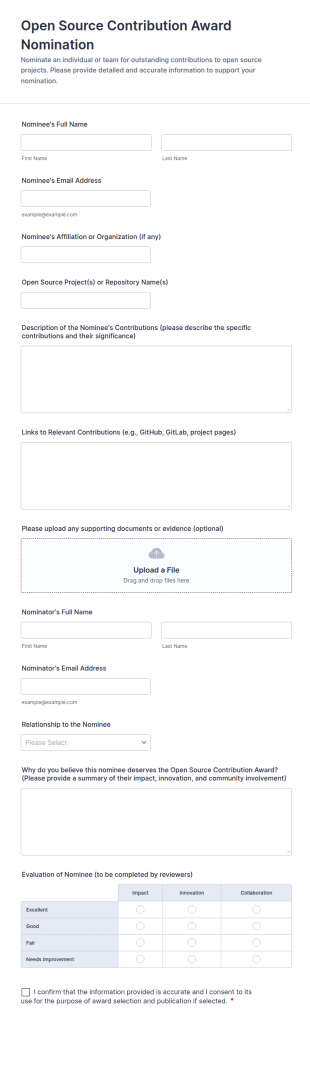 Open Source Contribution Award Nomination Form Template