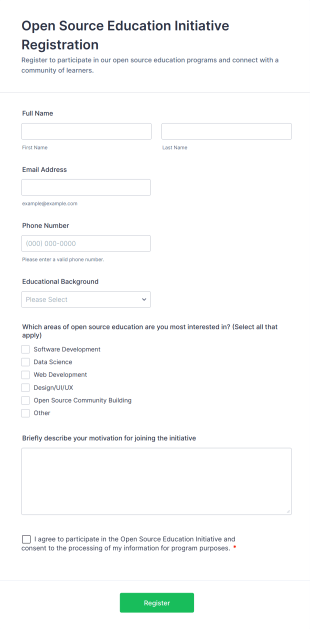 Open Source Education Initiative Registration Form Template