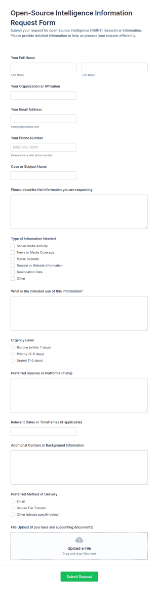 Open Source Intelligence Information Request Form Template
