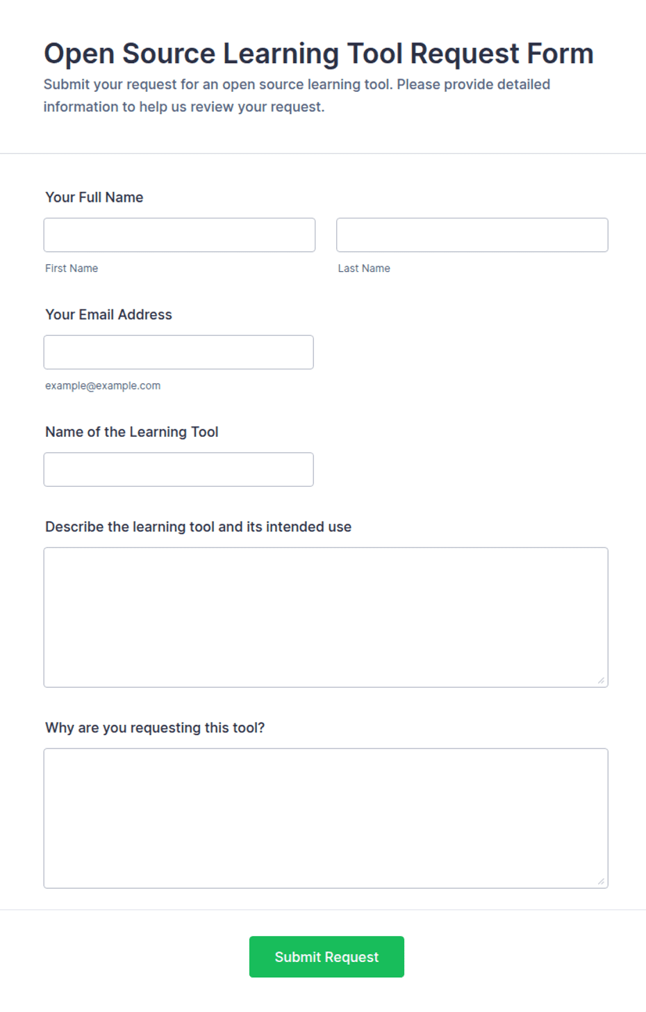 Tools Request Form Example Open Source Learning Tool Request Form Template | Jotform