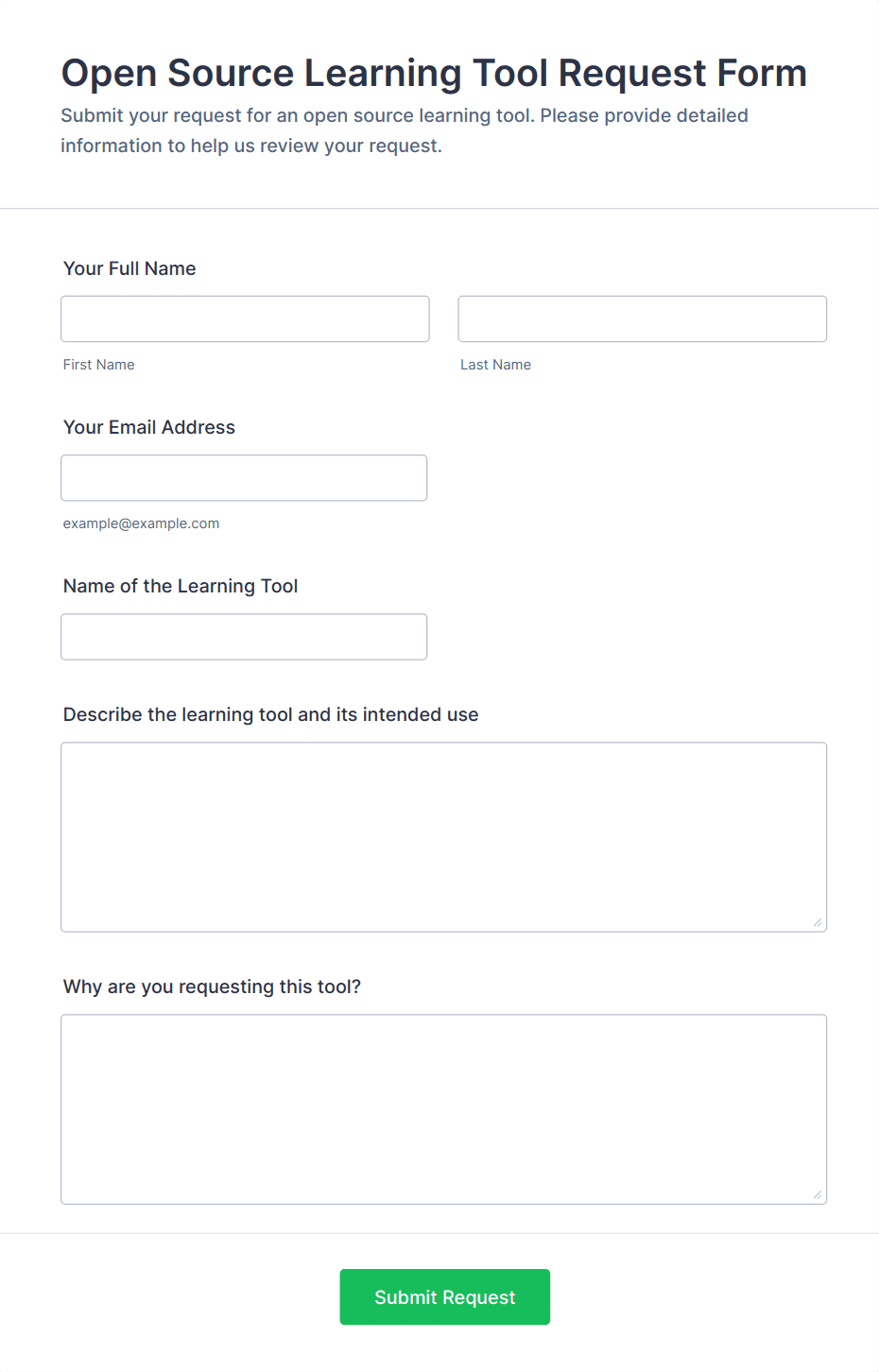 Open Source Learning Tool Request Form Template | Jotform
