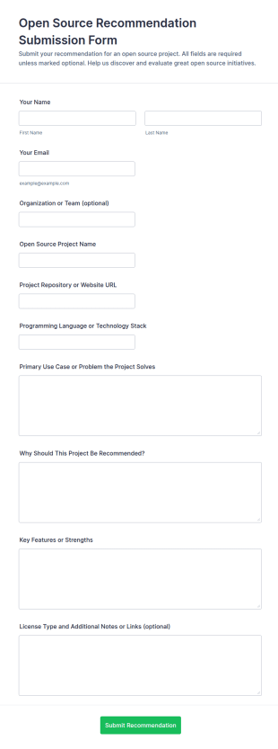 Open Source Recommendation Submission Form Template