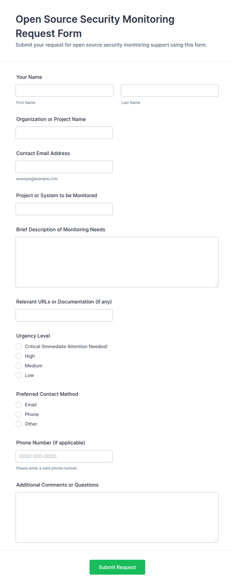 Open Source Security Monitoring Request Form Template | Jotform