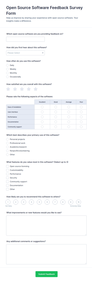 Open Source Software Feedback Form Template