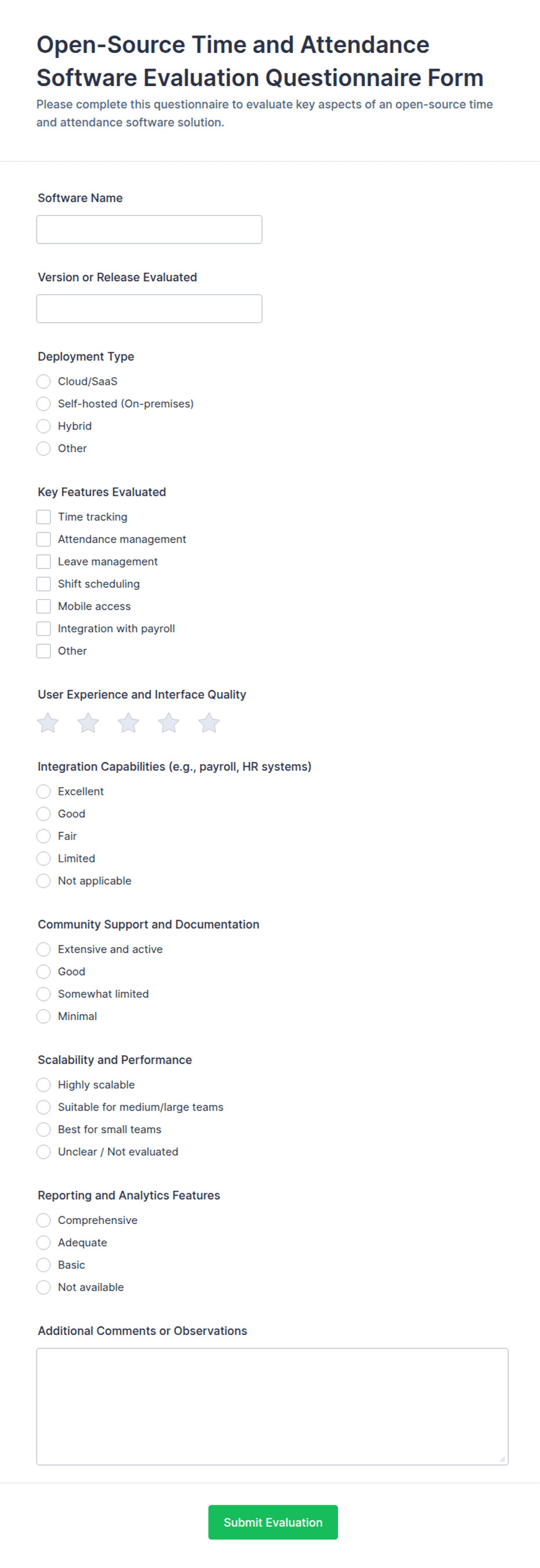 Absentee Form.pdf Open-Source Time and Attendance Software Evaluation Questionnaire Form ...