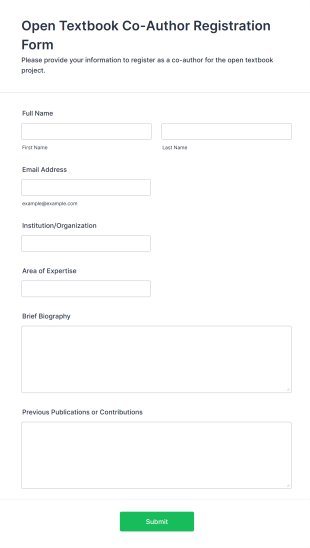 Open Textbook Co Author Registration Form Template