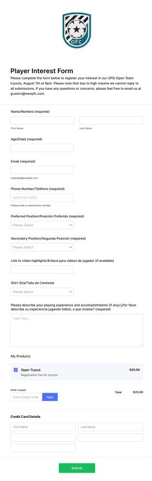 UPSL Open Tryouts Form Template