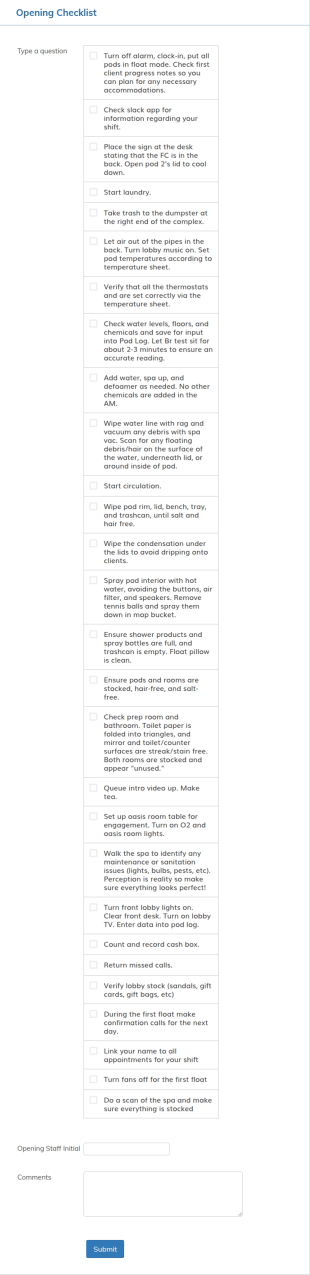 Opening Checklist Form Template