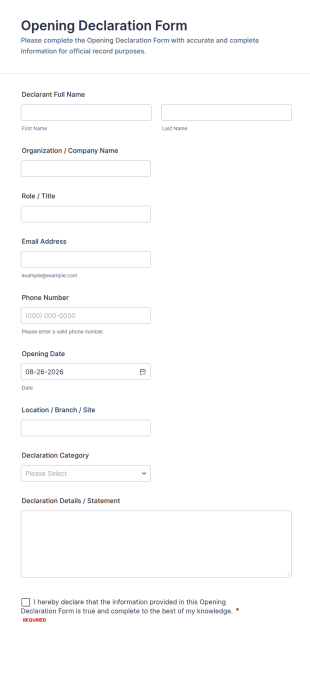 Opening Declaration Form Template