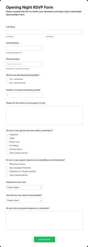Opening Night RSVP Form Template
