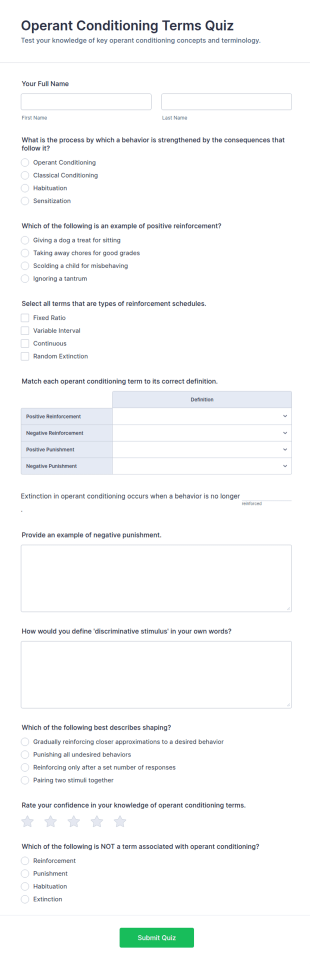 Operant Conditioning Terms Quiz Form Template