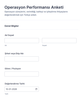 Operasyon Performans Değerlendirme Anketi Form Şablonu