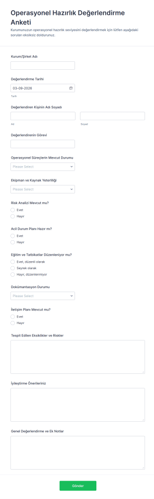 Operasyonel Hazırlık Değerlendirme Anketi Form Şablonu