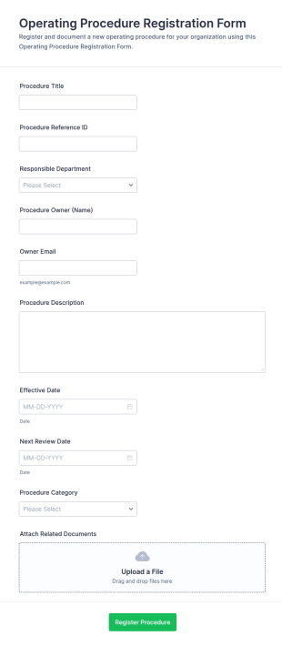 Operating Procedure Registration Form Template