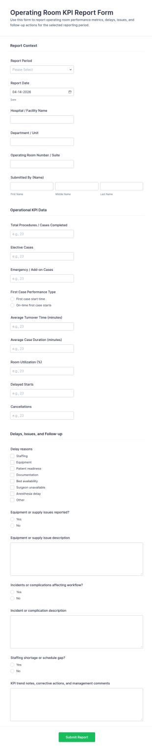 Operating Room KPI Report Form Template