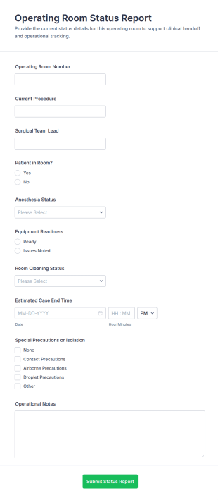 Operating Room Status Report Form Template