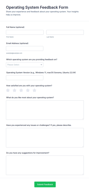 Operating System Feedback Form Template