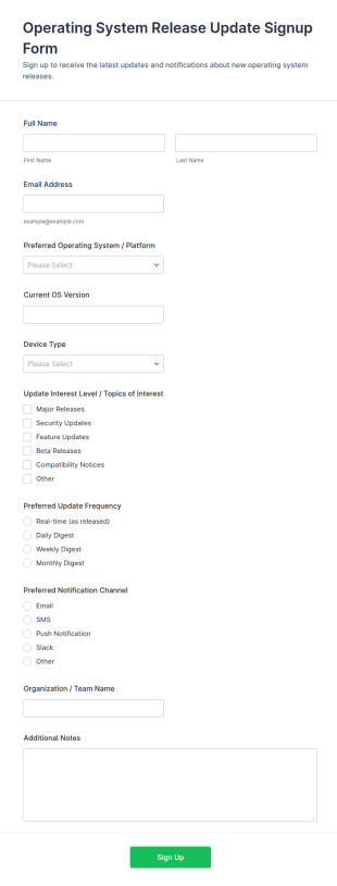 Operating System Release Update Signup Form Template