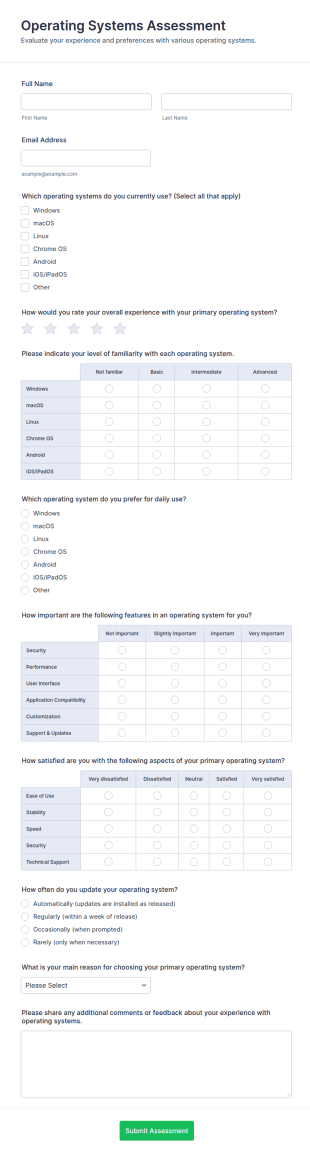 Operating Systems Assessment Form Template